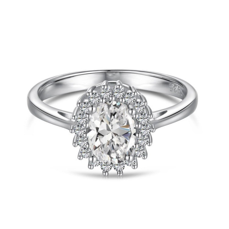 S925 Sterling Silver 5A Zircon Colored Gems Full Diamond Oval